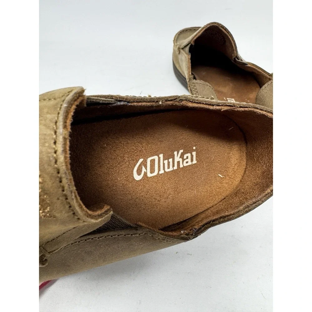 Olukai Moloa Boys Kids Size 1 B1 Leather Slip On Loafer Brown Shoes Moccasin